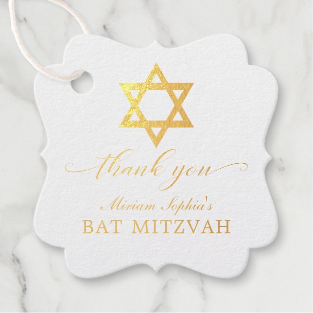 Étiquette-cadeau L'étoile d'or de David Bat mitzvah Merci (Devant)