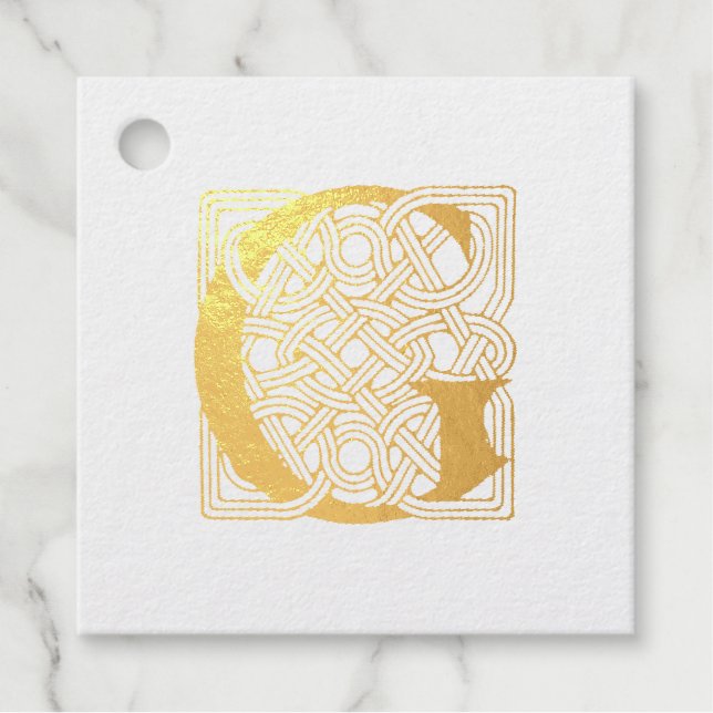 Étiquette-cadeau Lettre G Monogramme Nœud Celtique Vintage (Devant)