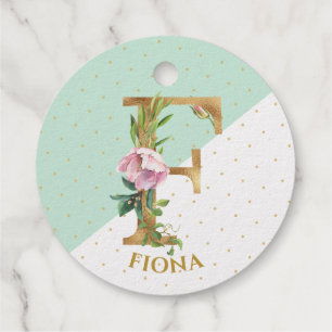 Étiquette-cadeau Lettre monogramme floral F pour Fiona