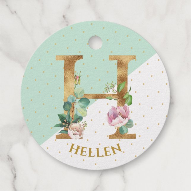 Étiquette-cadeau Lettre monogramme floral H pour Hellen (Dos)