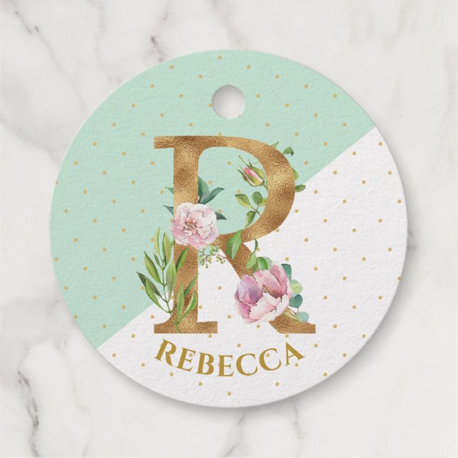 Étiquette-cadeau Lettre monogramme floral R pour Rebecca (Dos)