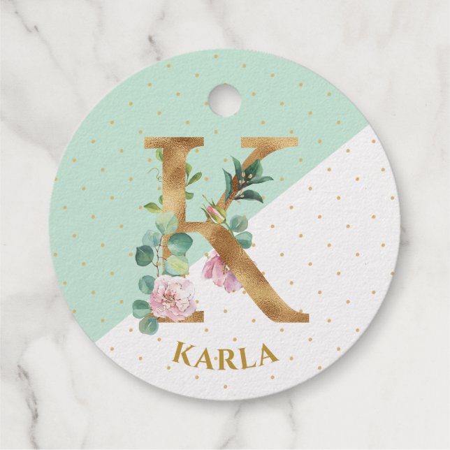 Étiquette-cadeau Lettre monogramme florale K est pour Karla (Dos)
