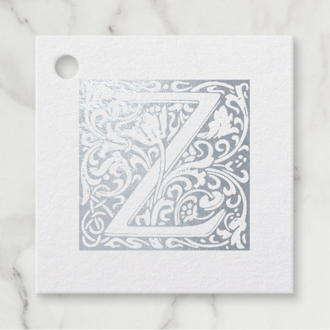 Étiquette-cadeau LETTRE Z ÉCLAIRÉE EN ARGENT ANNONCE Z MONogramme (Devant)