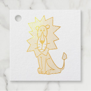 Étiquette-cadeau lion mignon dessin animé enfants rétro safari jung