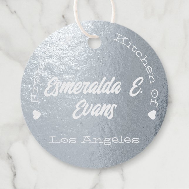 Étiquette-cadeau Logo de luxe Photo Coeurs Modèle Effet Argent (Devant)