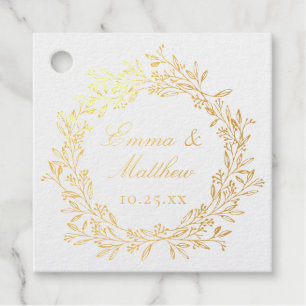 Étiquette-cadeau Logo du Mariage de la couronne botanique rustique