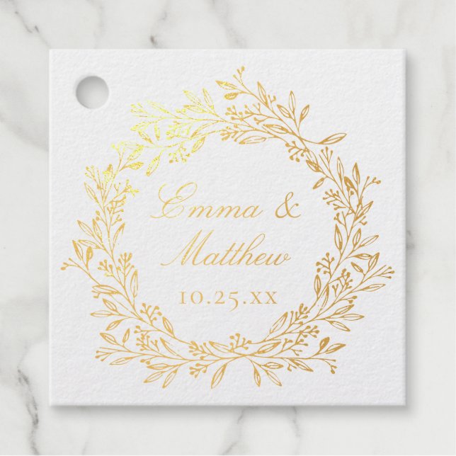 Étiquette-cadeau Logo du Mariage de la couronne botanique rustique  (Devant)