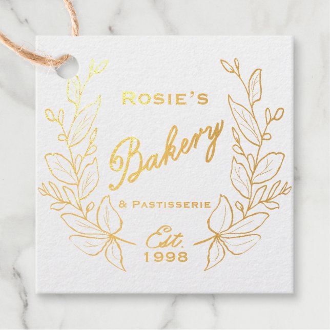 Étiquette-cadeau Logo élégant Wreath botanique | Script boulangerie (Devant)