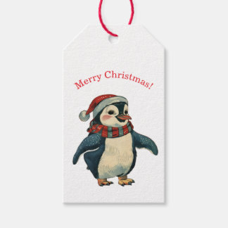 ÉTIQUETTE CADEAU MANCHOT AVEC CHAPEAU PÈRE NOËL