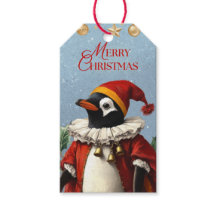 ÉTIQUETTE CADEAU MANCHOT RÉTRO JOYEUX NOËL