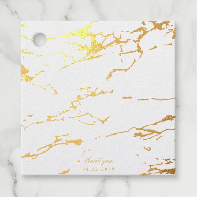Étiquette-cadeau Marbre Moderne Merci Véritable Feuille d'Or (Devant)