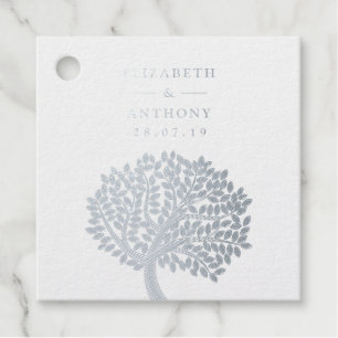 Étiquette-cadeau Mariage Arbre Aquarelle Argent