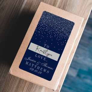 Étiquette Cadeau Mariage bleu marine et argent glam Confetti