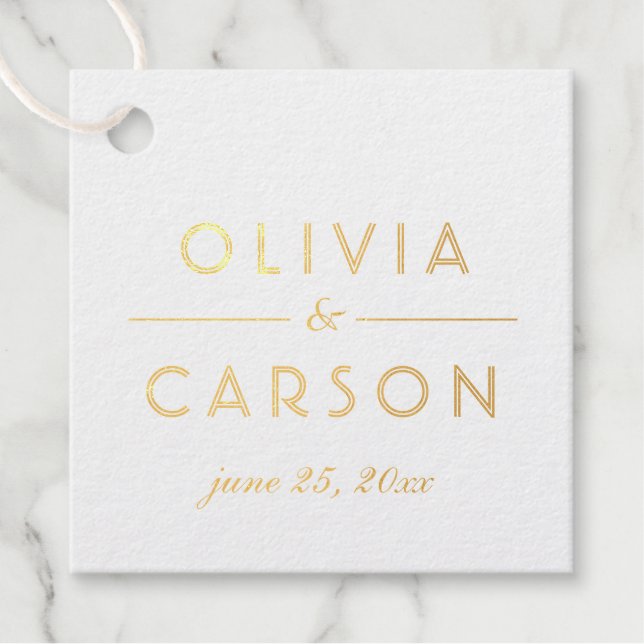 Étiquette-cadeau Mariage Chic Minimal Monogramme Feuille D'Or (Devant)
