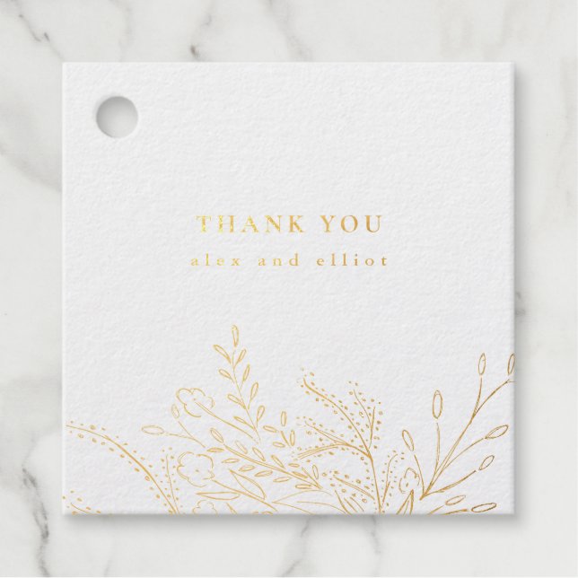 Étiquette-cadeau Mariage de bouquet floral à huile d'or (Devant)