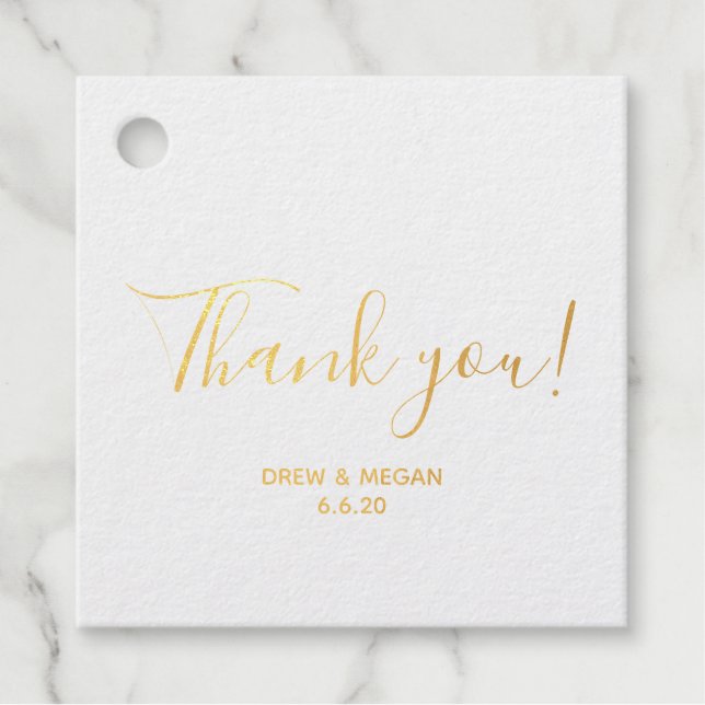 Étiquette-cadeau Mariage de calligraphie Gold Foil avec date (Devant)