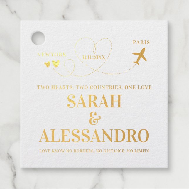 Étiquette-cadeau Mariage de Destination Avion Cœur (Devant)