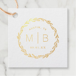 Étiquette-cadeau Mariage de germes rustiques Monogramme Real Gold F