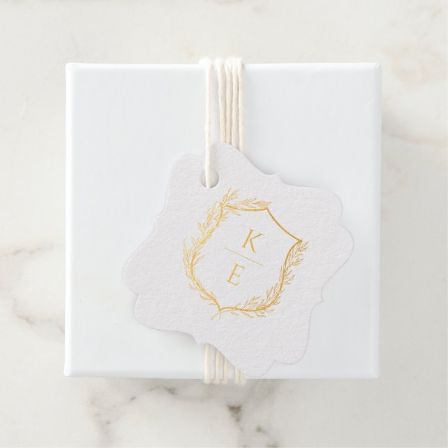 Étiquette-cadeau Mariage de monogramme de crête botanique (Avec boite)