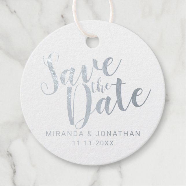 Étiquette-cadeau Mariage de script moderne Enregistrer la date Arge (Devant)