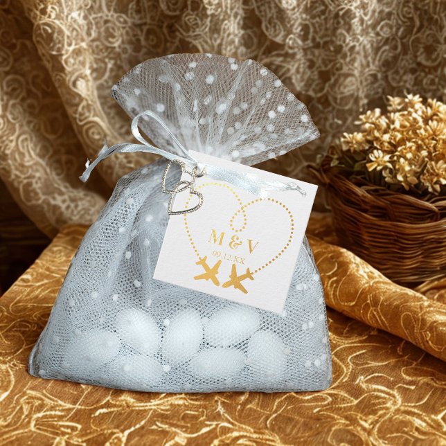 Étiquette-cadeau Mariage de Voyage Deux Avions font Cœur Moderne (Créateur téléchargé)