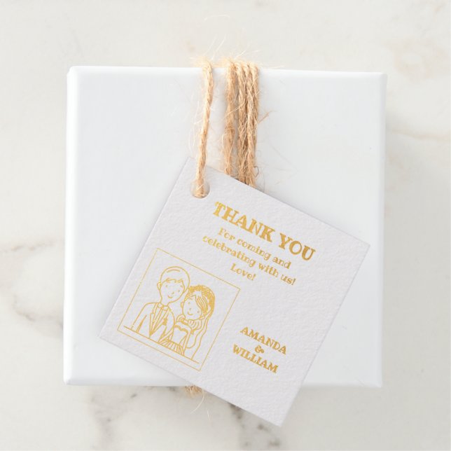 Étiquette-cadeau Mariage d'illustration simple, semblable à un dess (Avec boite)