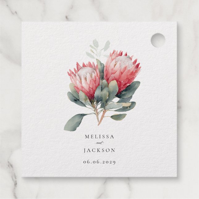 Étiquette-cadeau Mariage Fleurs Aquarelle Teint Protea (Dos)