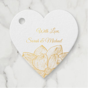 Étiquette-cadeau Mariage Floral Élégant Ligne Dorée