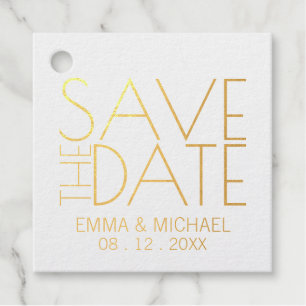 Étiquette-cadeau Mariage Gold Foil moderne Enregistrer la date
