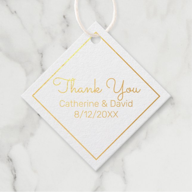 Étiquette-cadeau Mariage Merci d'or (Devant)