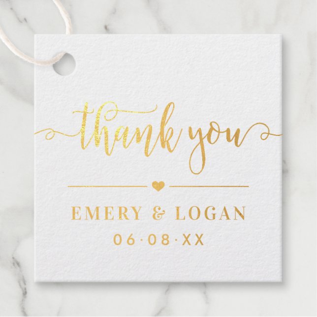 Étiquette-cadeau Mariage Monogramme Script Or Merci (Devant)
