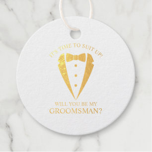 Étiquette-cadeau Mariage Or Tuxedo Suit Groomsman Proposition