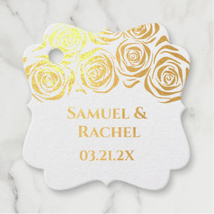 Étiquette-cadeau Mariage personnalisé élégant avec roses dorées des
