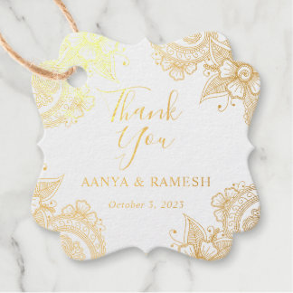 Étiquette-cadeau Mariage photo Gold Mehndi Merci