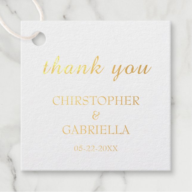 Étiquette-cadeau Mariage simple blanc et or formel (Devant)