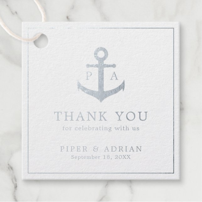 Étiquette-cadeau Merci Ancre Nautional Mariage Argent (Devant)