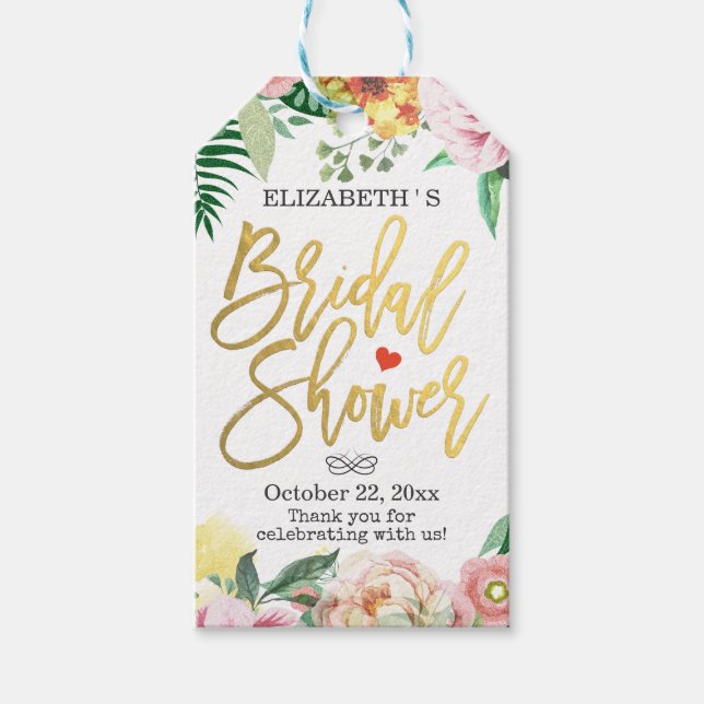 Étiquette cadeau Merci de Fête des mariées Floral  (Devant)