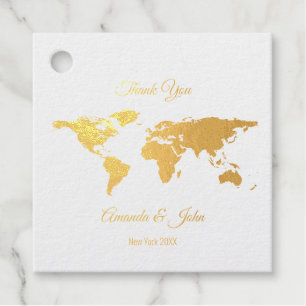 Étiquette-cadeau Merci Golden Foil World Carte Globe de destination