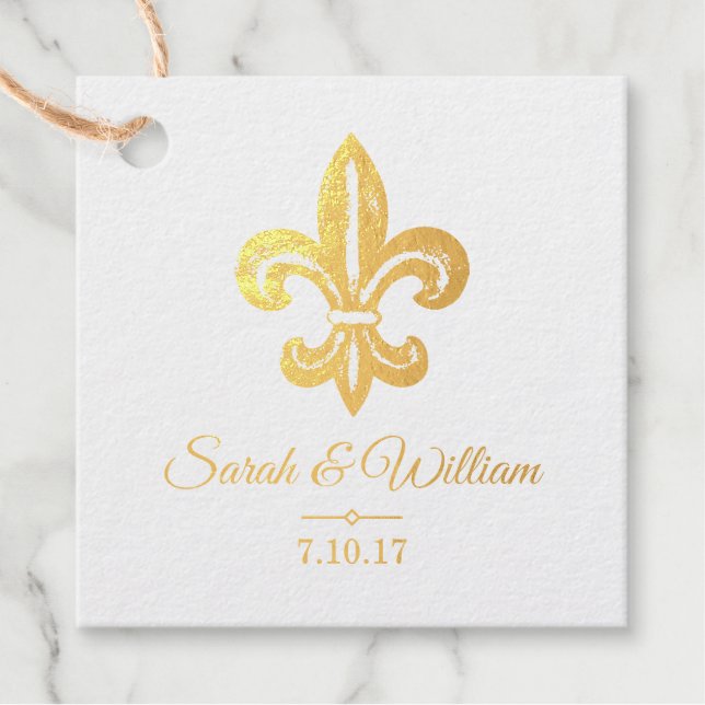 Étiquette-cadeau Merci Mariage Gold Fleur de Lis (Devant)