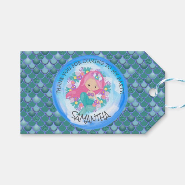 Étiquette cadeau Merci vert de la fête de la sirèn (Devant (Horizontal))