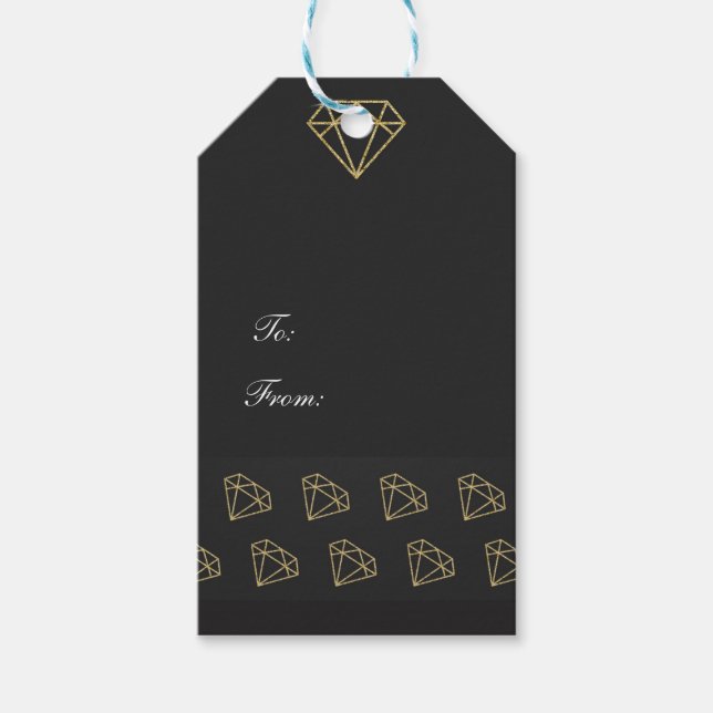 Étiquette Cadeau Moderne Diamants Dorés Glamour (Devant)