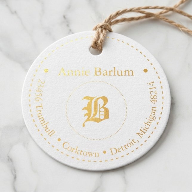 Étiquette-cadeau Monogramme Adresse Cercle pointillé (Tie this round address tag onto any special gift.)