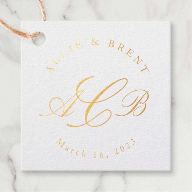 Étiquette-cadeau Monogramme de couple et mariage de date Faveur (Devant)