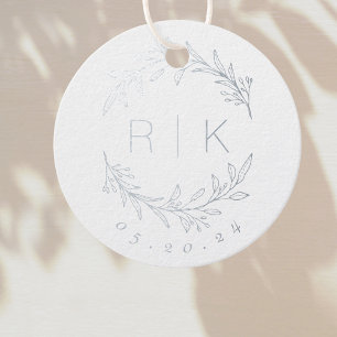 Étiquette-cadeau Monogramme de mariage à initiales botaniques éléga