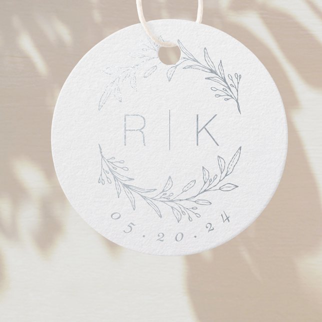 Étiquette-cadeau Monogramme de mariage à initiales botaniques éléga (Créateur téléchargé)