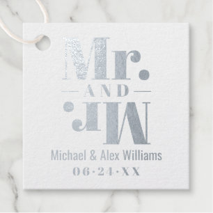 Étiquette-cadeau Monogramme de mariage Mr et Mr pour deux mariés or