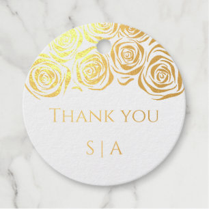 Étiquette-cadeau Monogramme de remerciement avec roses dorées dessi
