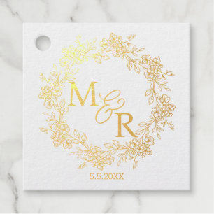 Étiquette-cadeau monogramme élégant floral botanique mariage or