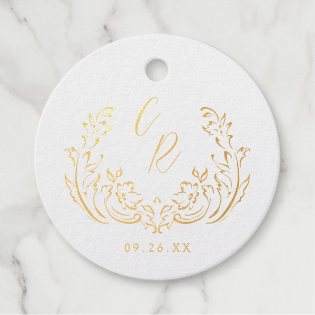 Étiquette-cadeau Monogramme Mariage Vintage écumé (Devant)