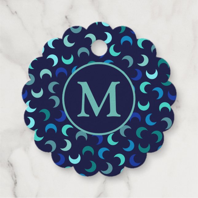 Étiquette-cadeau Motif Monogram Blue New Moon (Dos)
